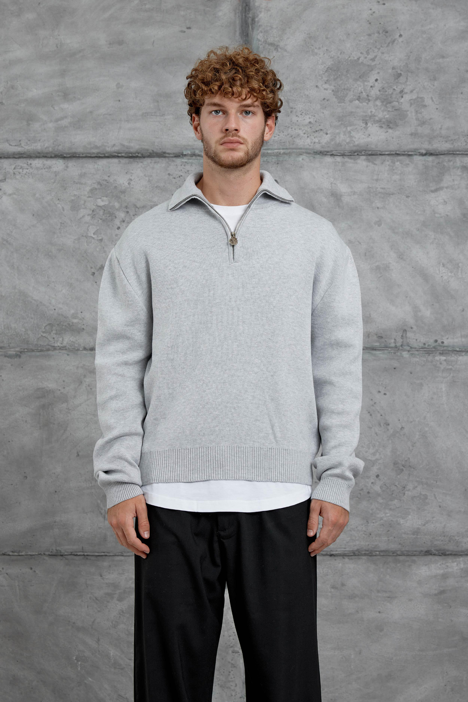 Gri Gst Yarım Fermuarlı Oversize Triko