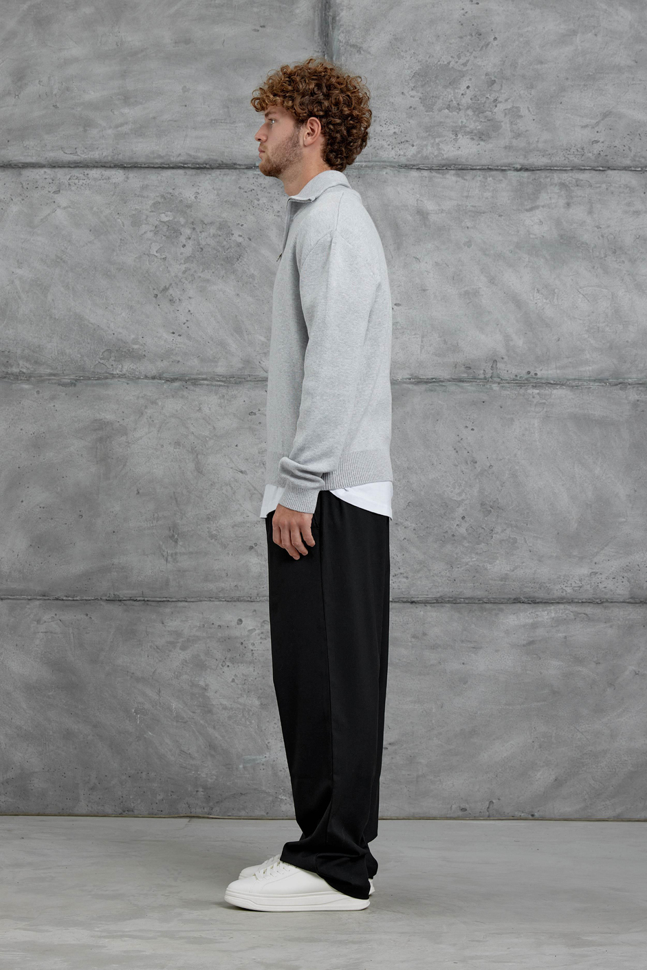 Gri Gst Yarım Fermuarlı Oversize Triko