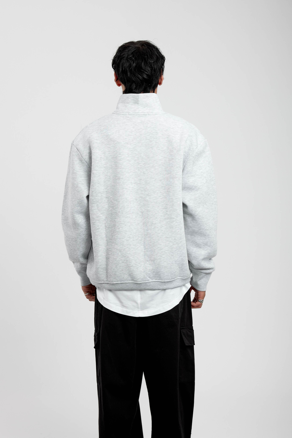 Gri Hello Yazılı Yarım Fermuarlı Sweatshirt