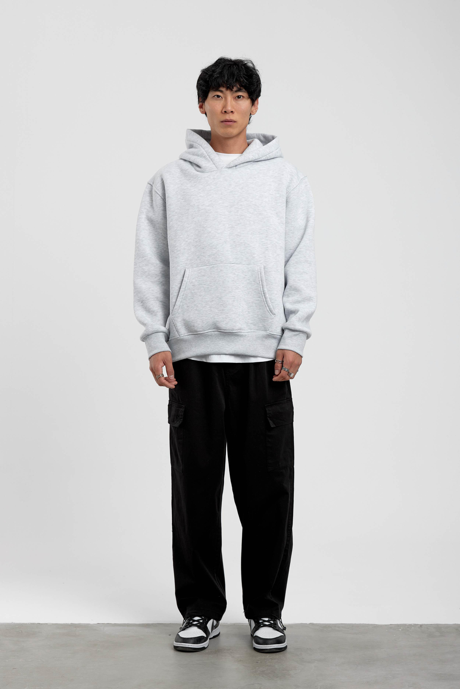 Gri Kapüşonlu Basic Şardonlu Sweatshirt