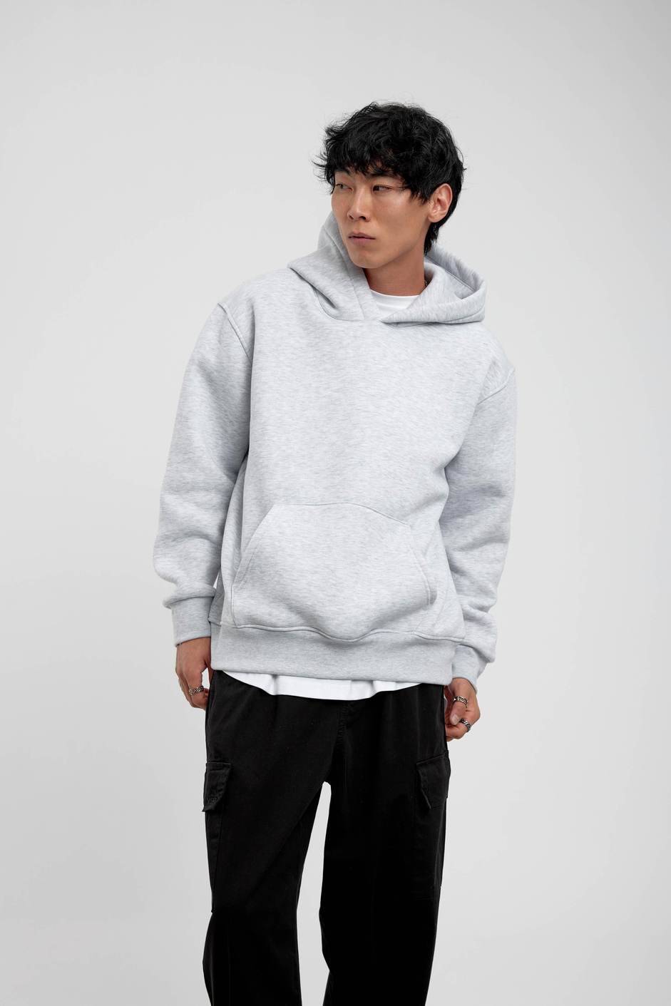 Gri Kapüşonlu Basic Şardonlu Sweatshirt