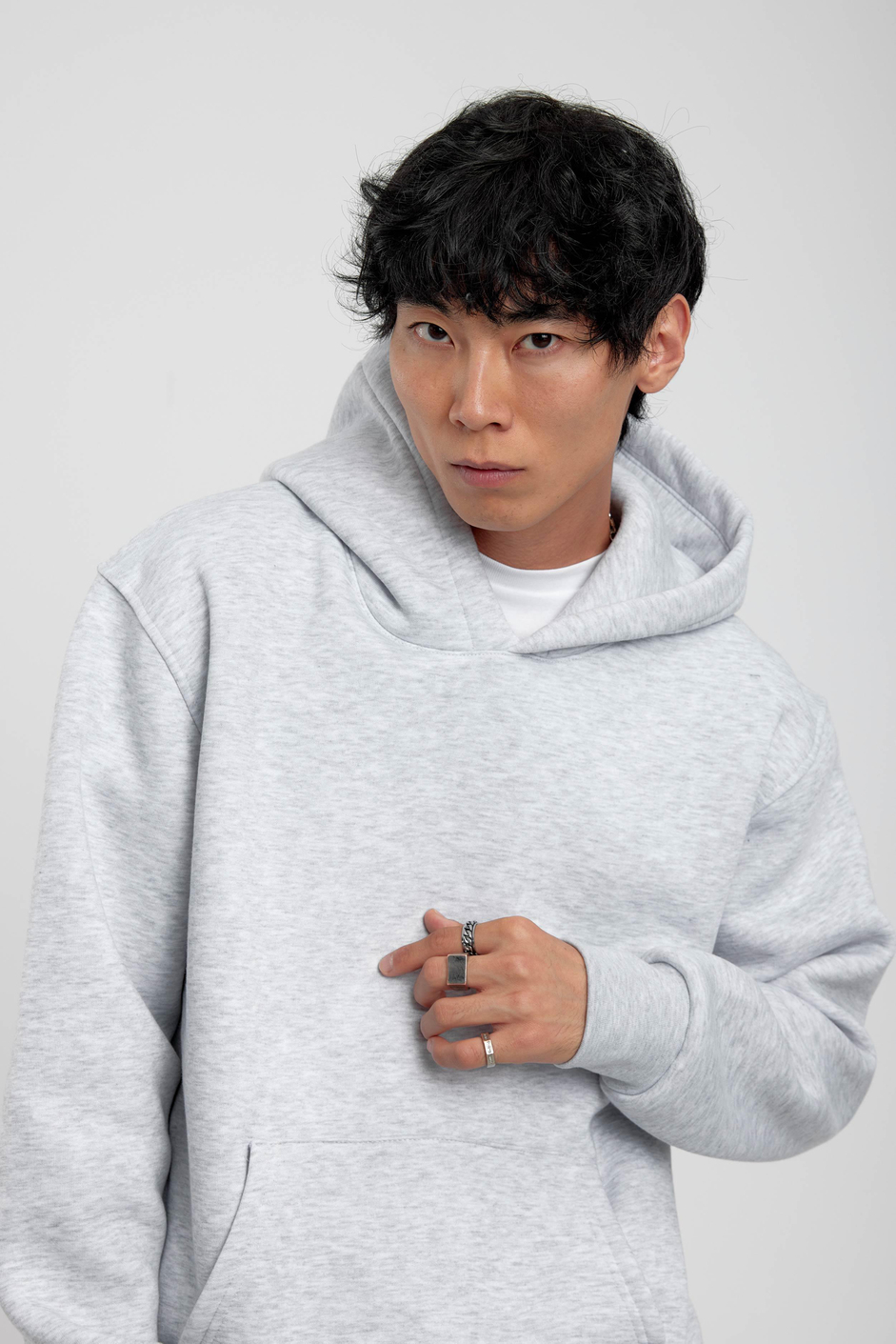 Gri Kapüşonlu Basic Şardonlu Sweatshirt