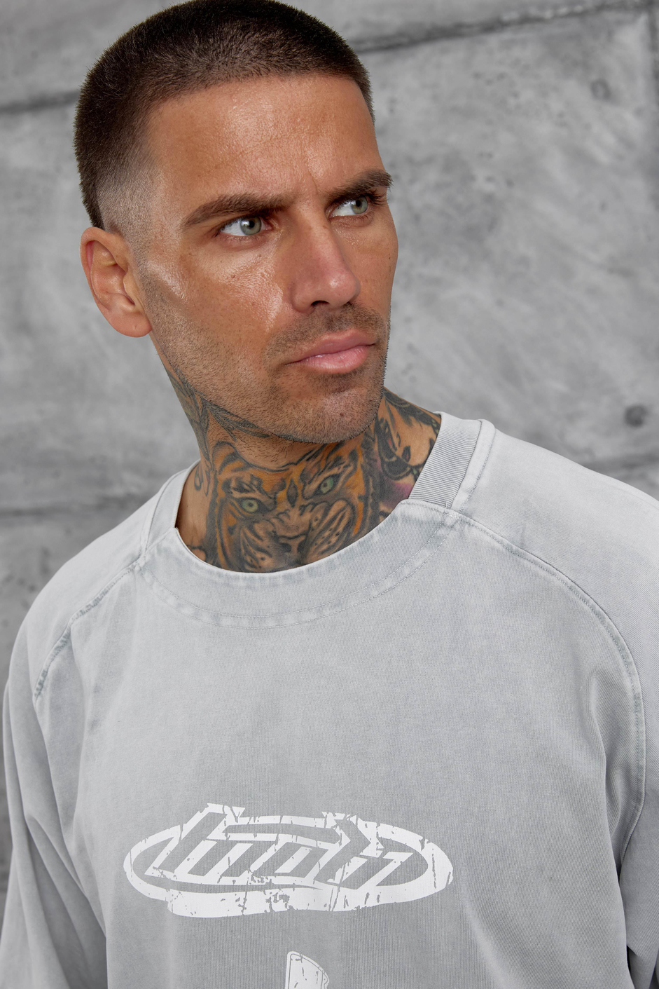 Gri Lesschen Baskılı Yıkamalı Oversize Tshirt
