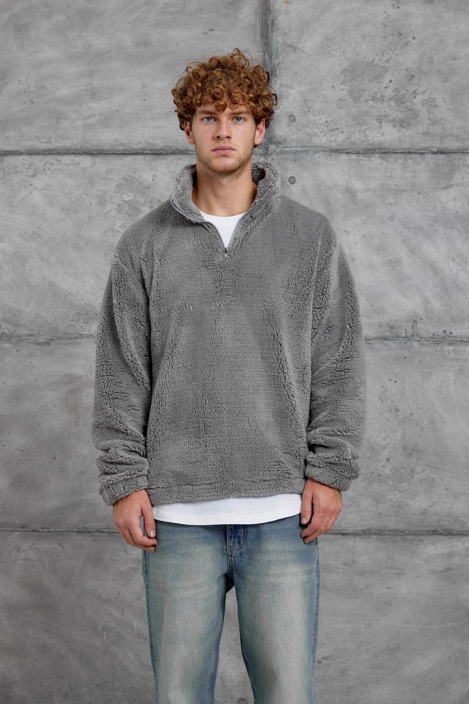 Gri LNS YARIM FERMUAR PELUŞ SWEATSHİRT