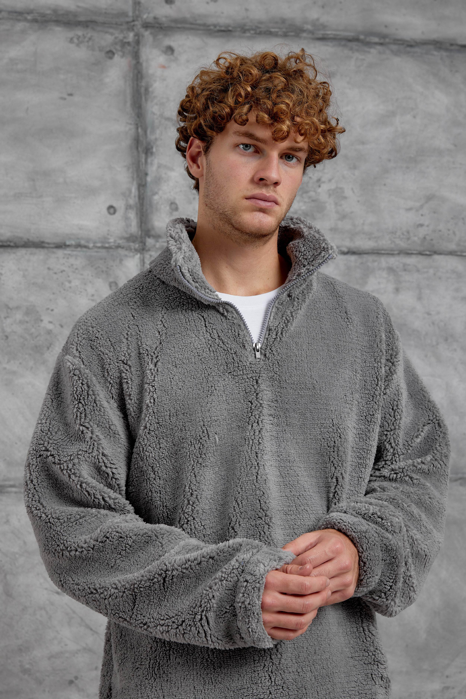 Gri LNS YARIM FERMUAR PELUŞ SWEATSHİRT