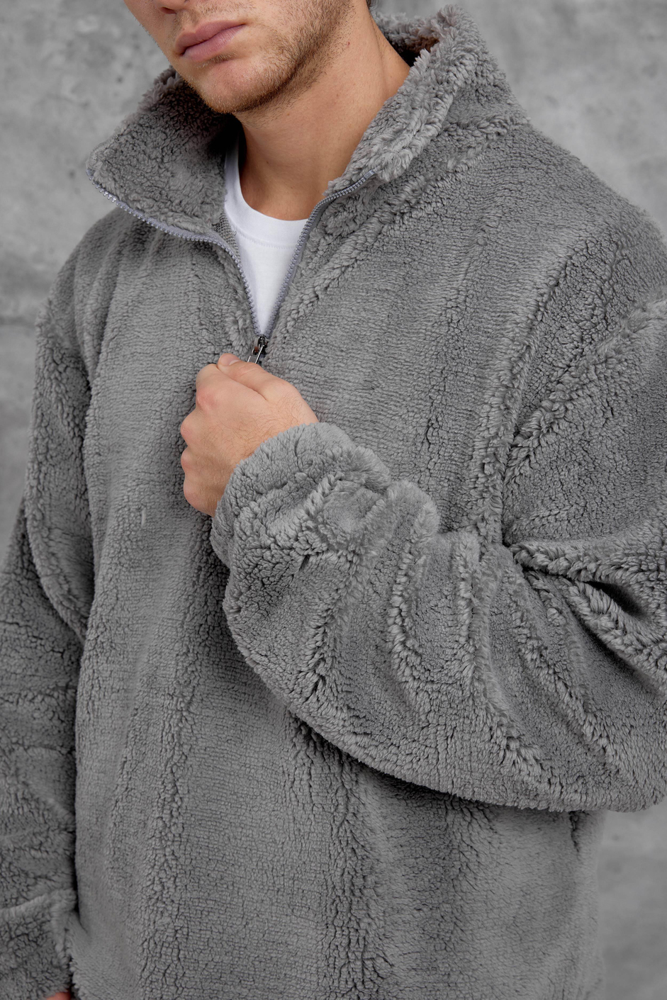 Gri LNS YARIM FERMUAR PELUŞ SWEATSHİRT