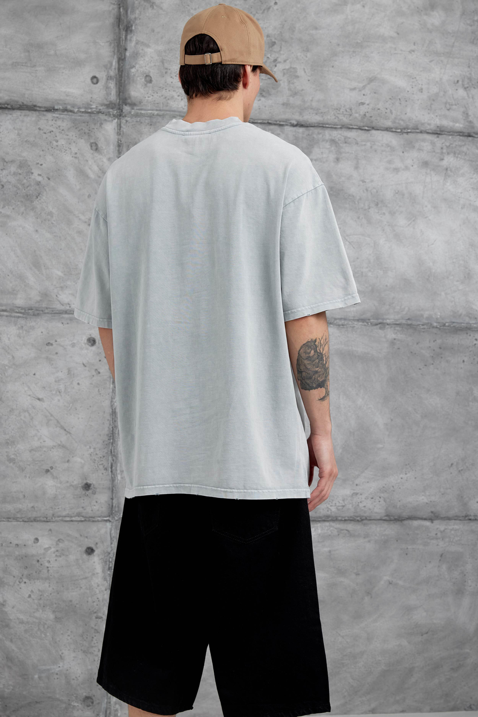 Gri Love Money Yazılı Yıkamalı Oversize Tshirt