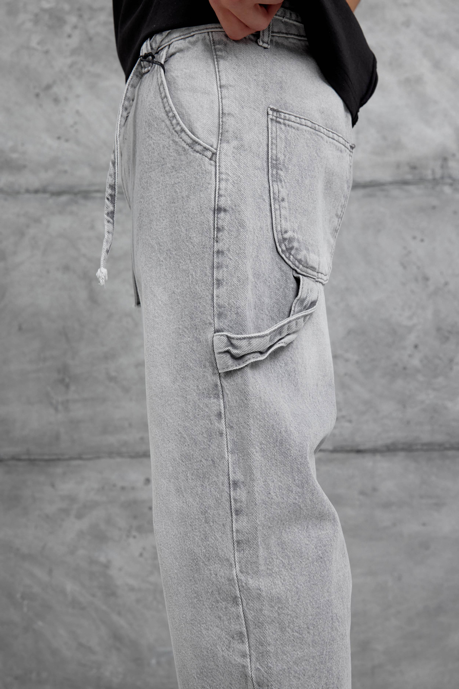 Gri Mb Parça Detaylı Baggy Jean