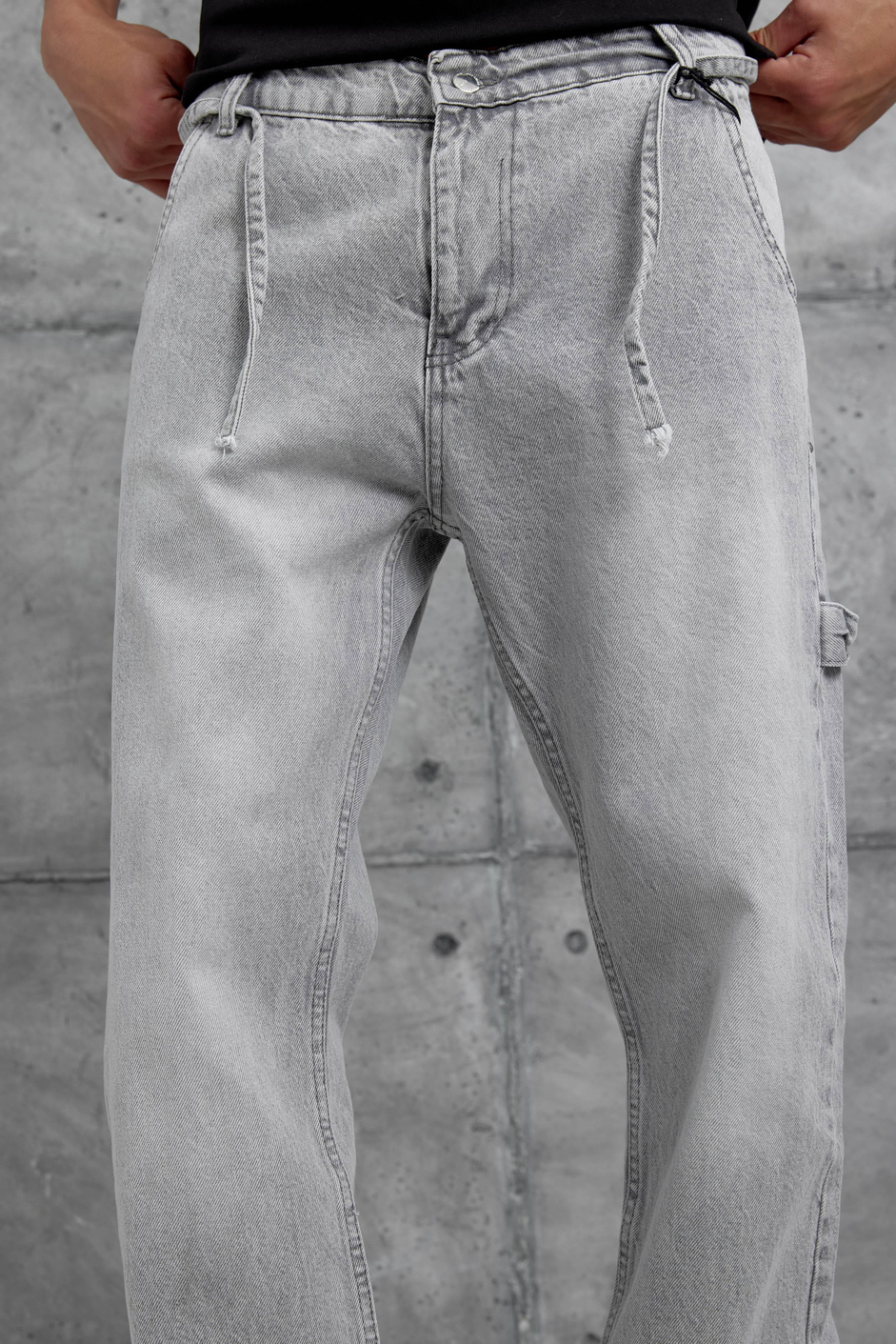 Gri Mb Parça Detaylı Baggy Jean