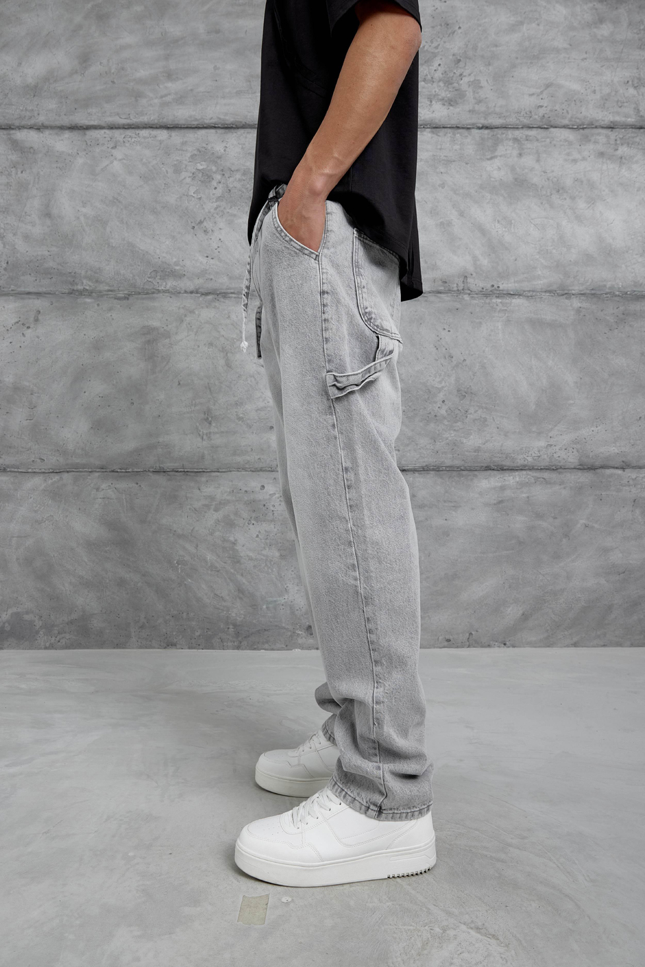 Gri Mb Parça Detaylı Baggy Jean