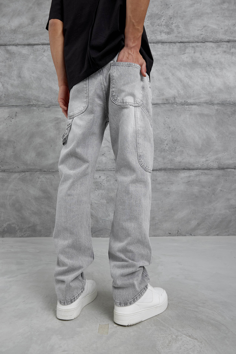 Gri Mb Parça Detaylı Baggy Jean