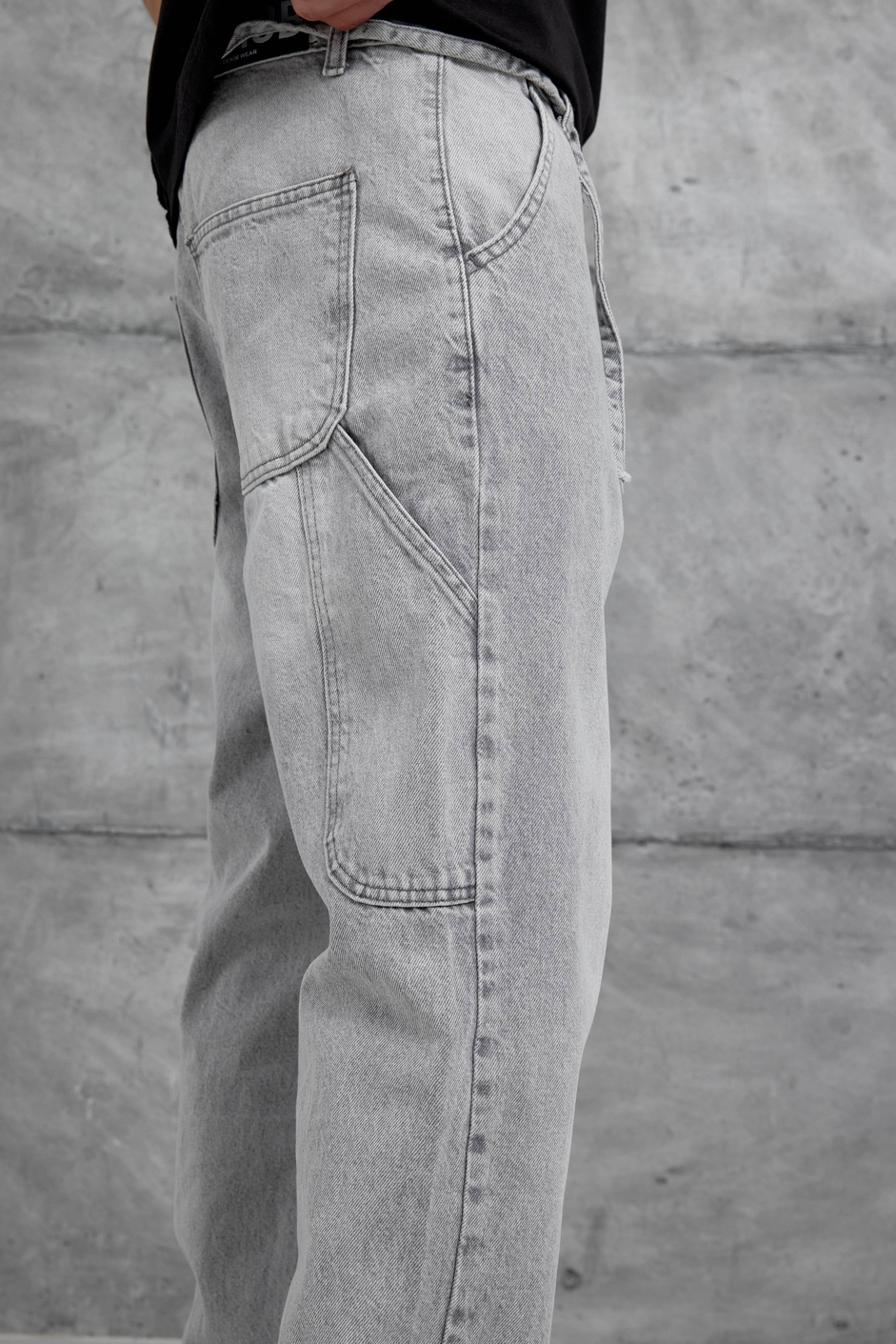 Gri Mb Parça Detaylı Baggy Jean