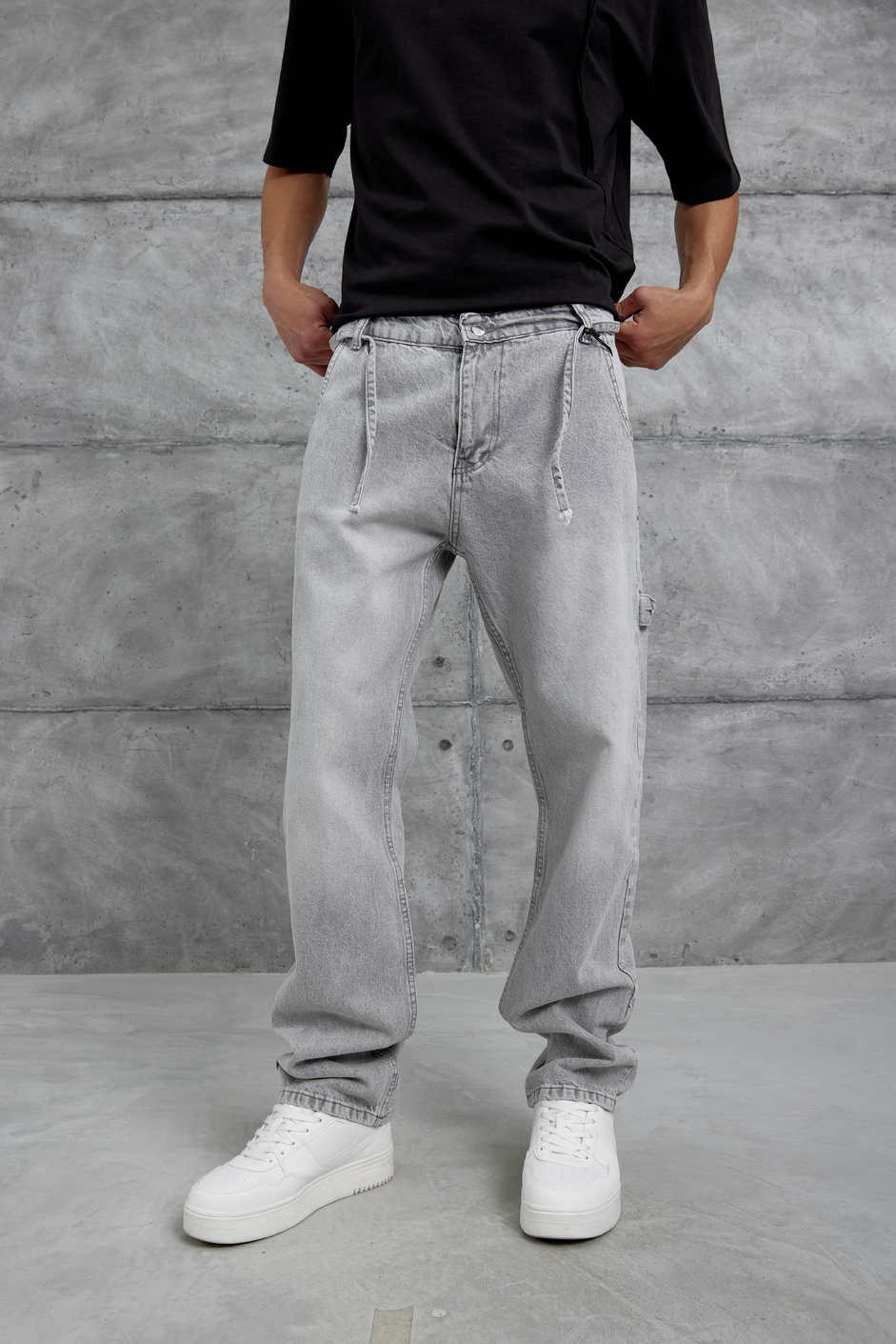 Gri Mb Parça Detaylı Baggy Jean