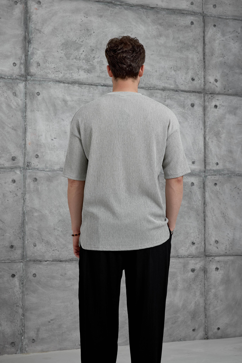 Gri Mrk Krinkıl Kumaş Tshirt