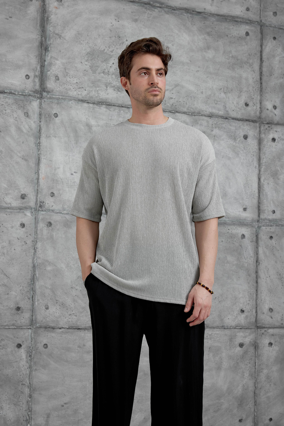 Gri Mrk Krinkıl Kumaş Tshirt