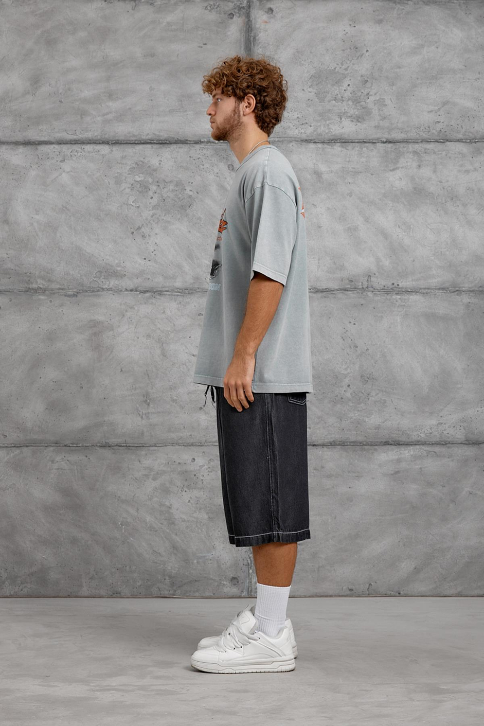 Gri NEVADA BASKI YIKAMALI OVERSIZE TSHIRT