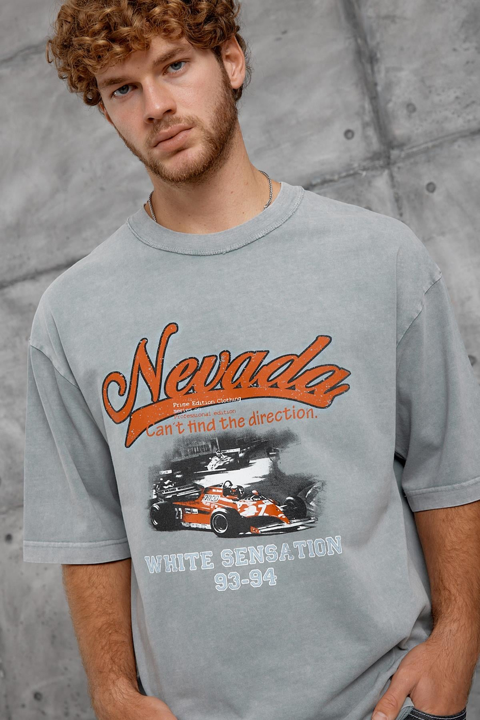 Gri NEVADA BASKI YIKAMALI OVERSIZE TSHIRT