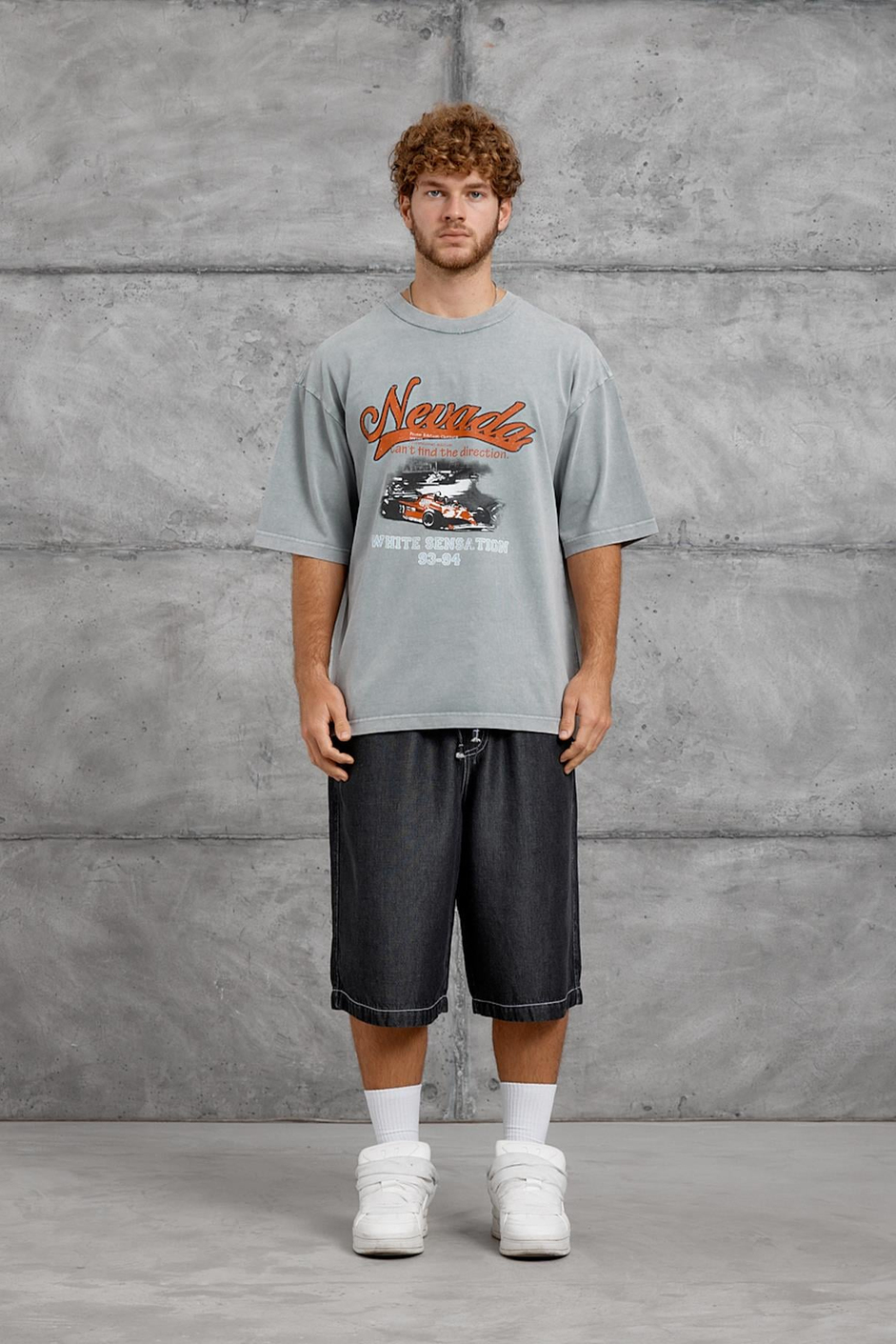 Gri NEVADA BASKI YIKAMALI OVERSIZE TSHIRT