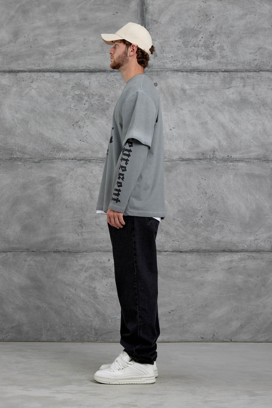 Gri Nmrc 247 Rakam Baskılı Kolu Parçalı Yıkamalı Oversize Sweatshirt