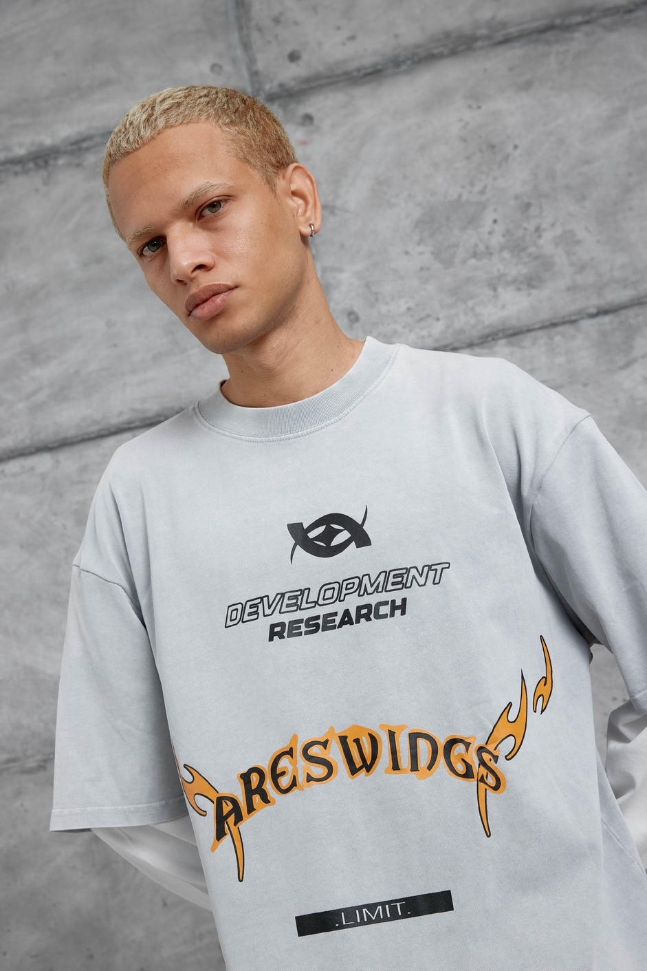 Gri Nmrc Areswing Yazılı Oversize Parça Kollu Sweatshirt