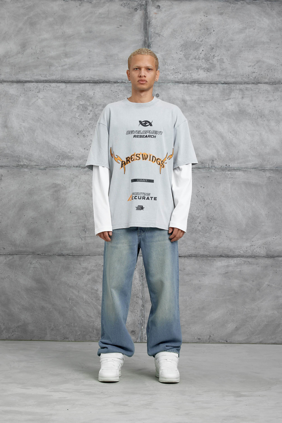 Gri Nmrc Areswing Yazılı Oversize Parça Kollu Sweatshirt