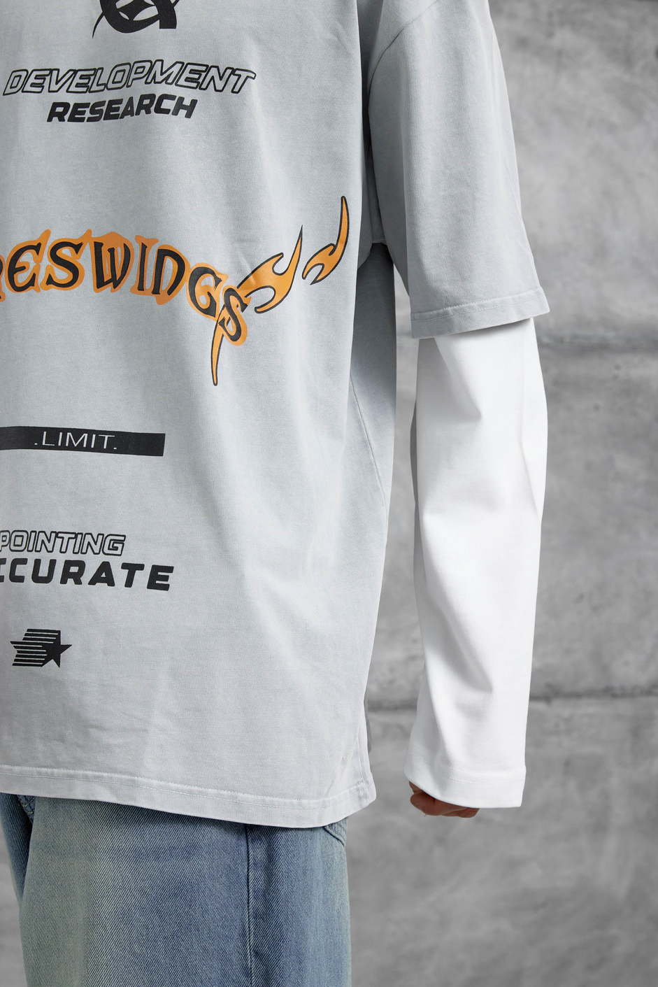 Gri Nmrc Areswing Yazılı Oversize Parça Kollu Sweatshirt