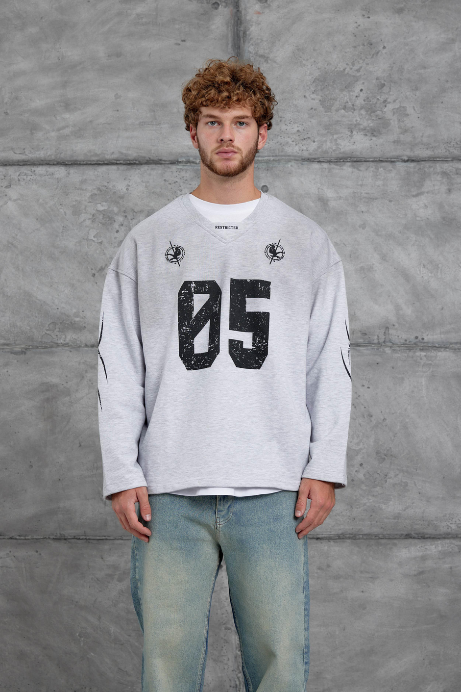 Gri Nmrc Rakam Baskılı Oversize Sweatshirt