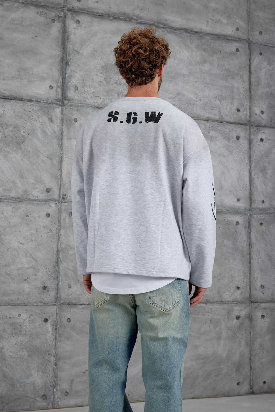 Gri Nmrc Rakam Baskılı Oversize Sweatshirt