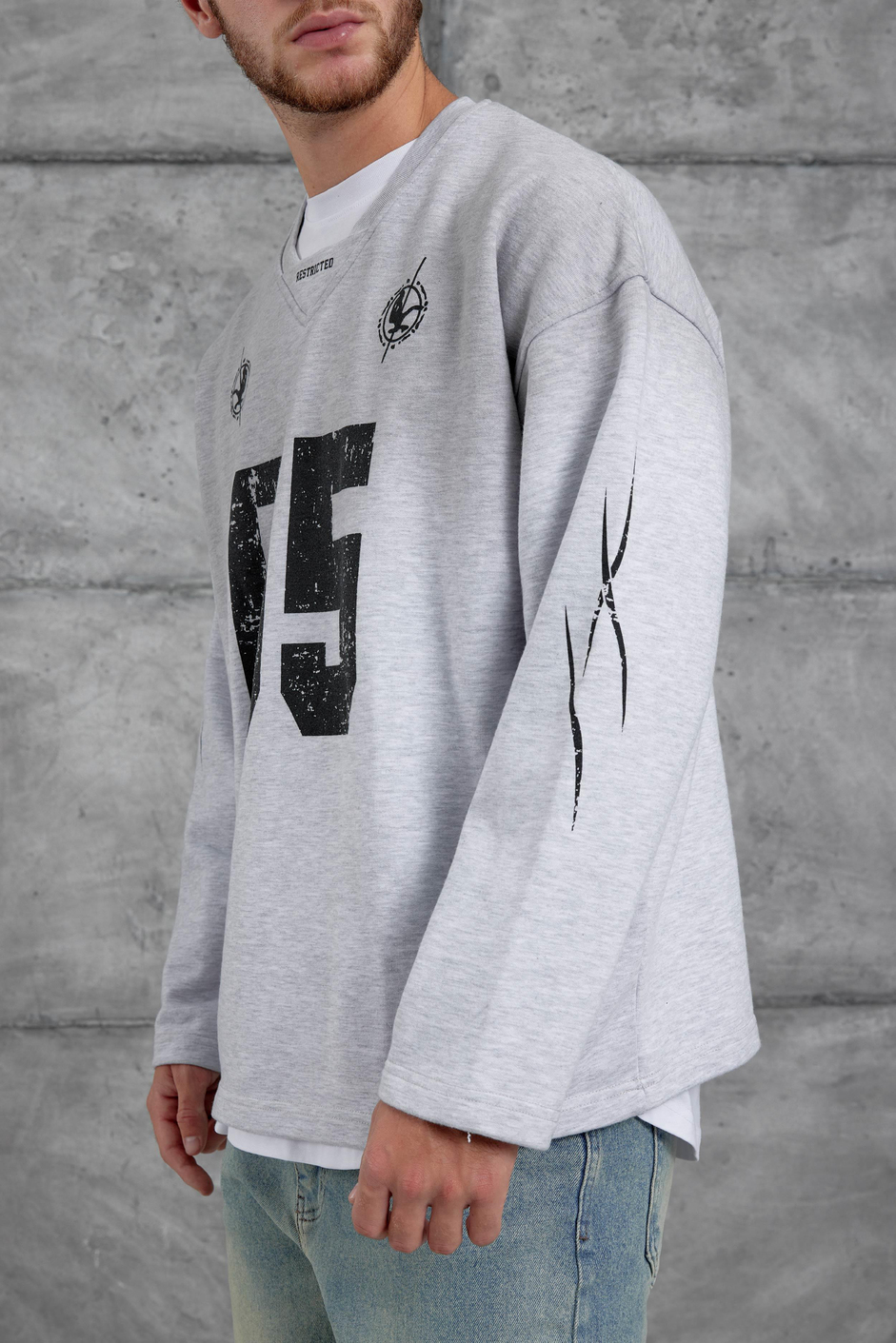Gri Nmrc Rakam Baskılı Oversize Sweatshirt