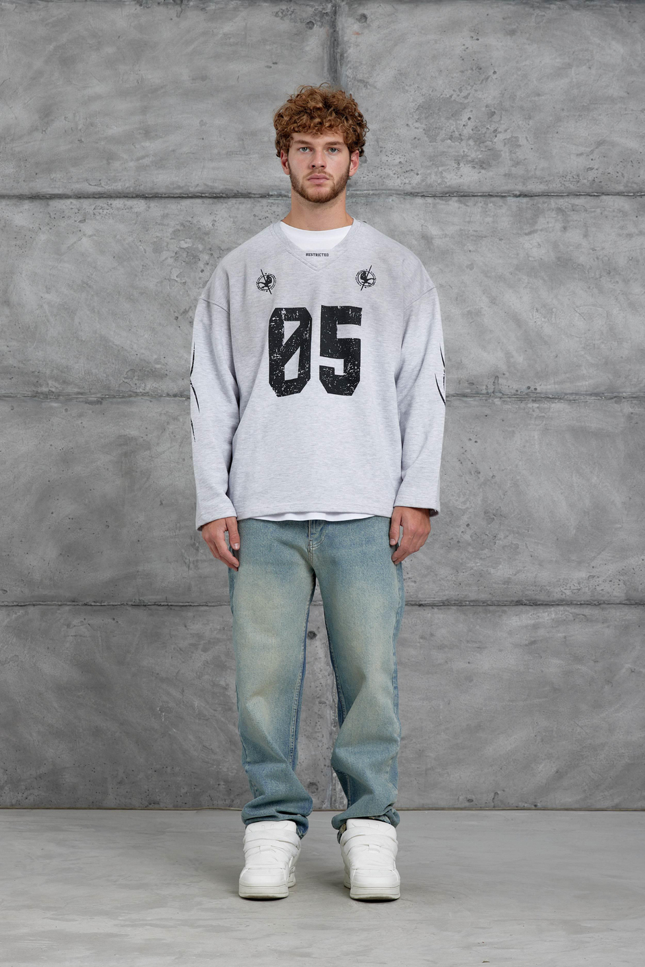 Gri Nmrc Rakam Baskılı Oversize Sweatshirt