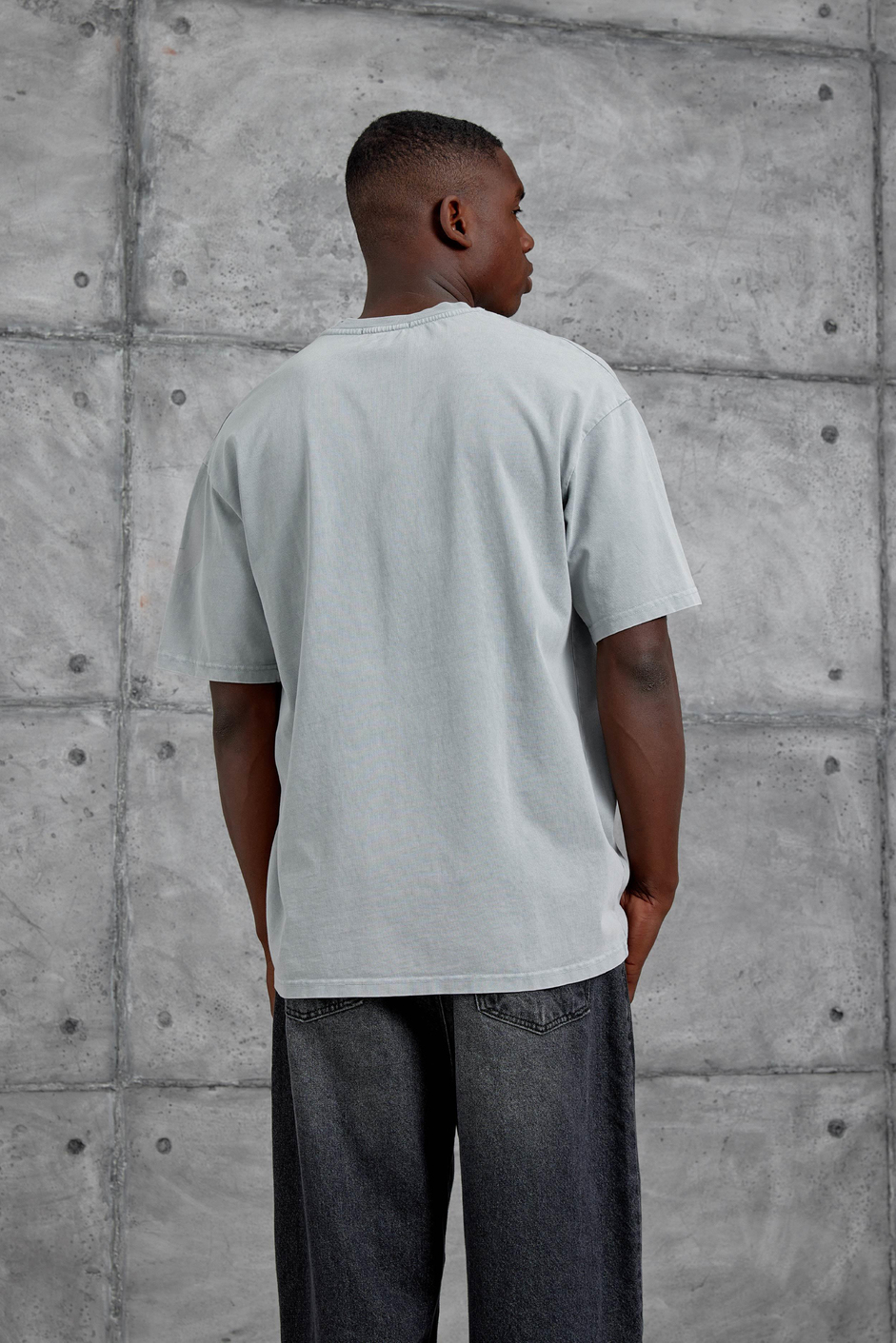 Gri Nza 02 Baskılı Yıkamalı Oversize Tshirt