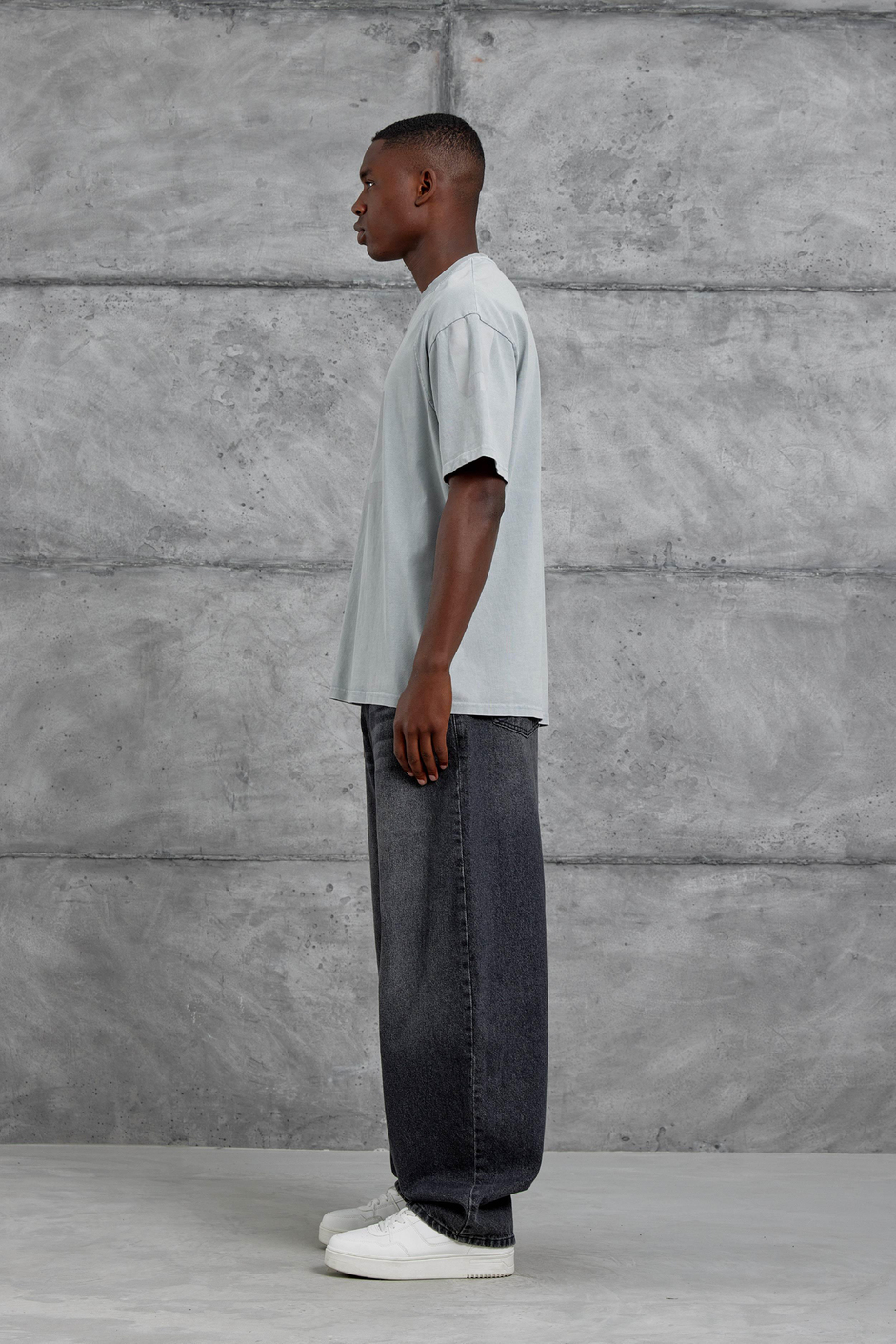 Gri Nza 02 Baskılı Yıkamalı Oversize Tshirt