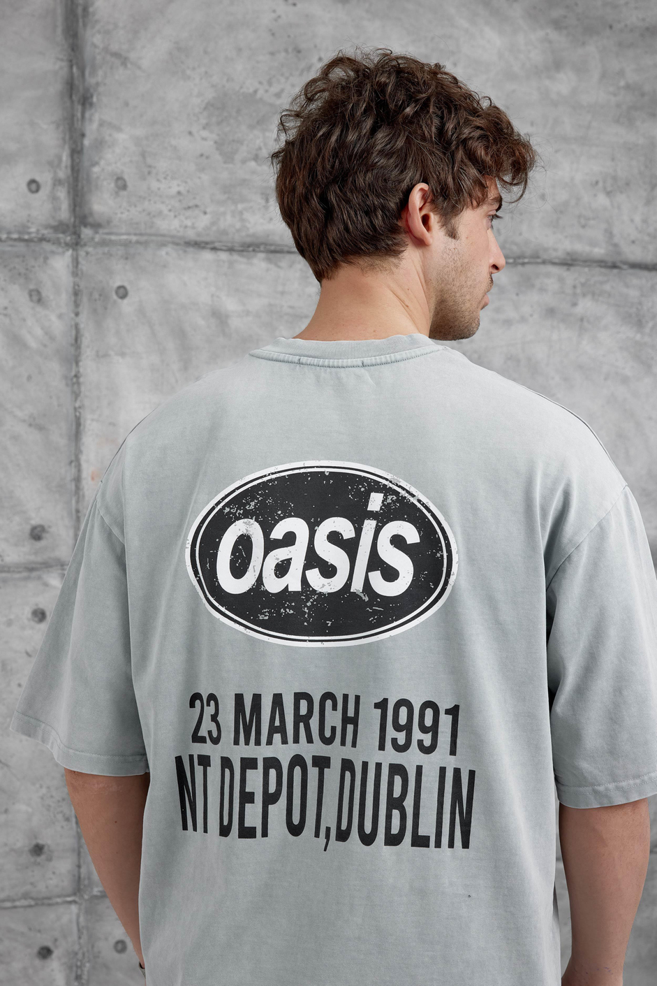 Gri Oasis Yazılı Yıkamalı Oversize Tshirt
