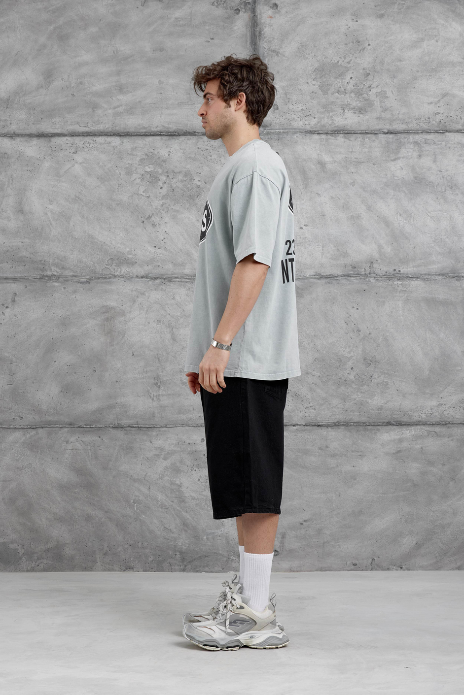 Gri Oasis Yazılı Yıkamalı Oversize Tshirt