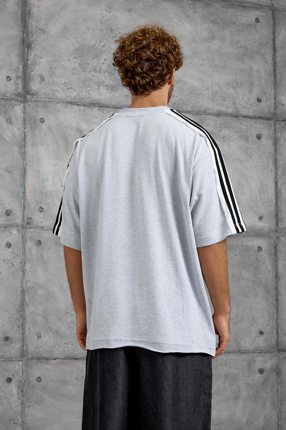 Gri OMUZDA ŞERİT OVERSIZE TSHIRT