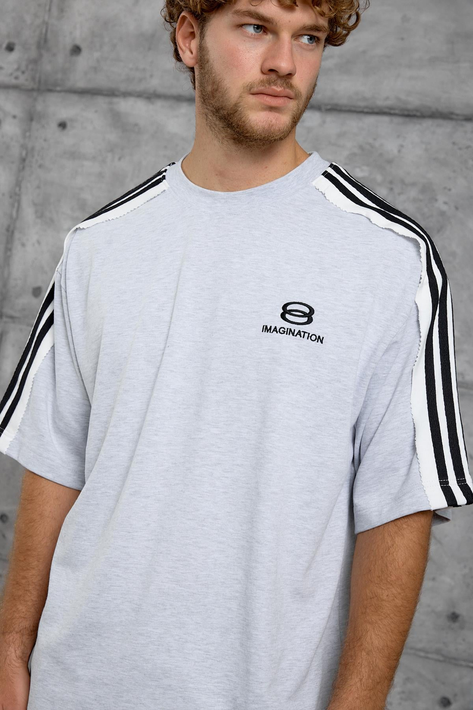 Gri OMUZDA ŞERİT OVERSIZE TSHIRT