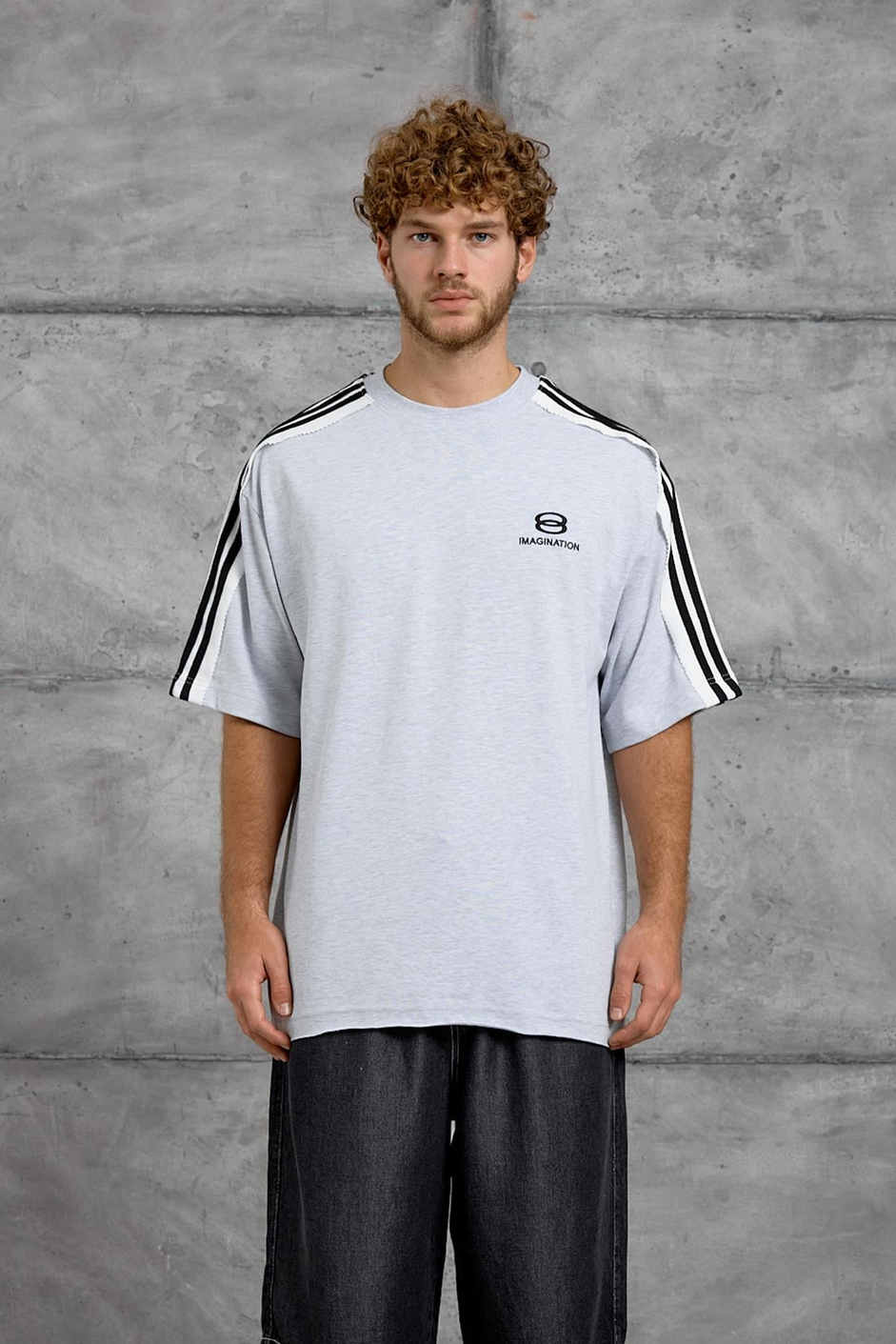 Gri OMUZDA ŞERİT OVERSIZE TSHIRT