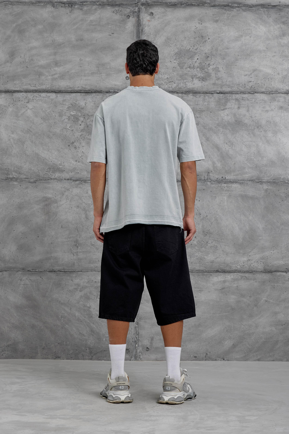 Gri Parçalı Yıkamalı Oversize Tshirt