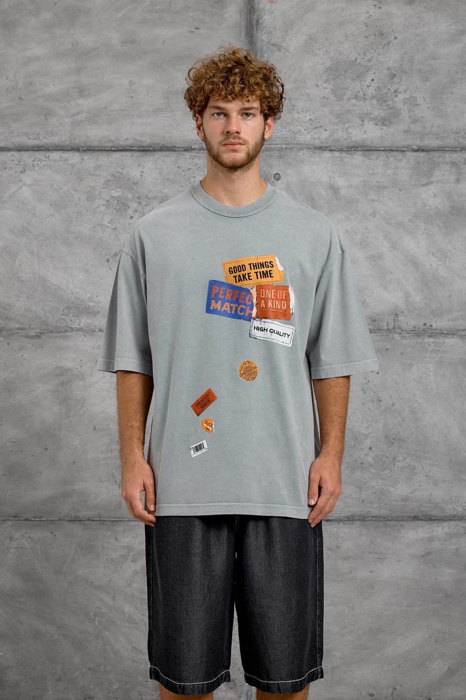 Gri PERFECT MATCH BASKI OVERSIZE TSHIRT