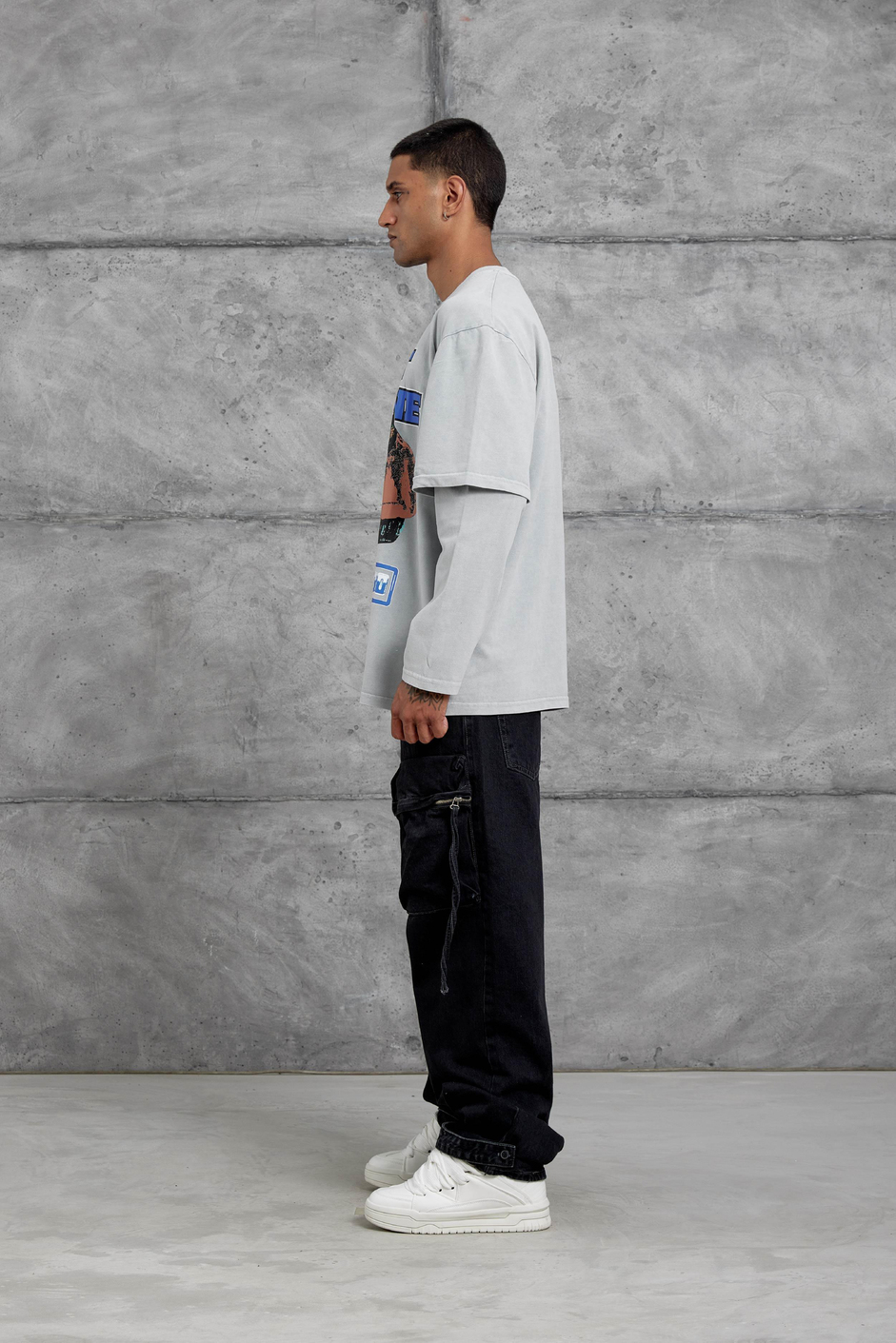 Gri Post Malone Yazılı Yıkamalı Oversize Sweatshirt