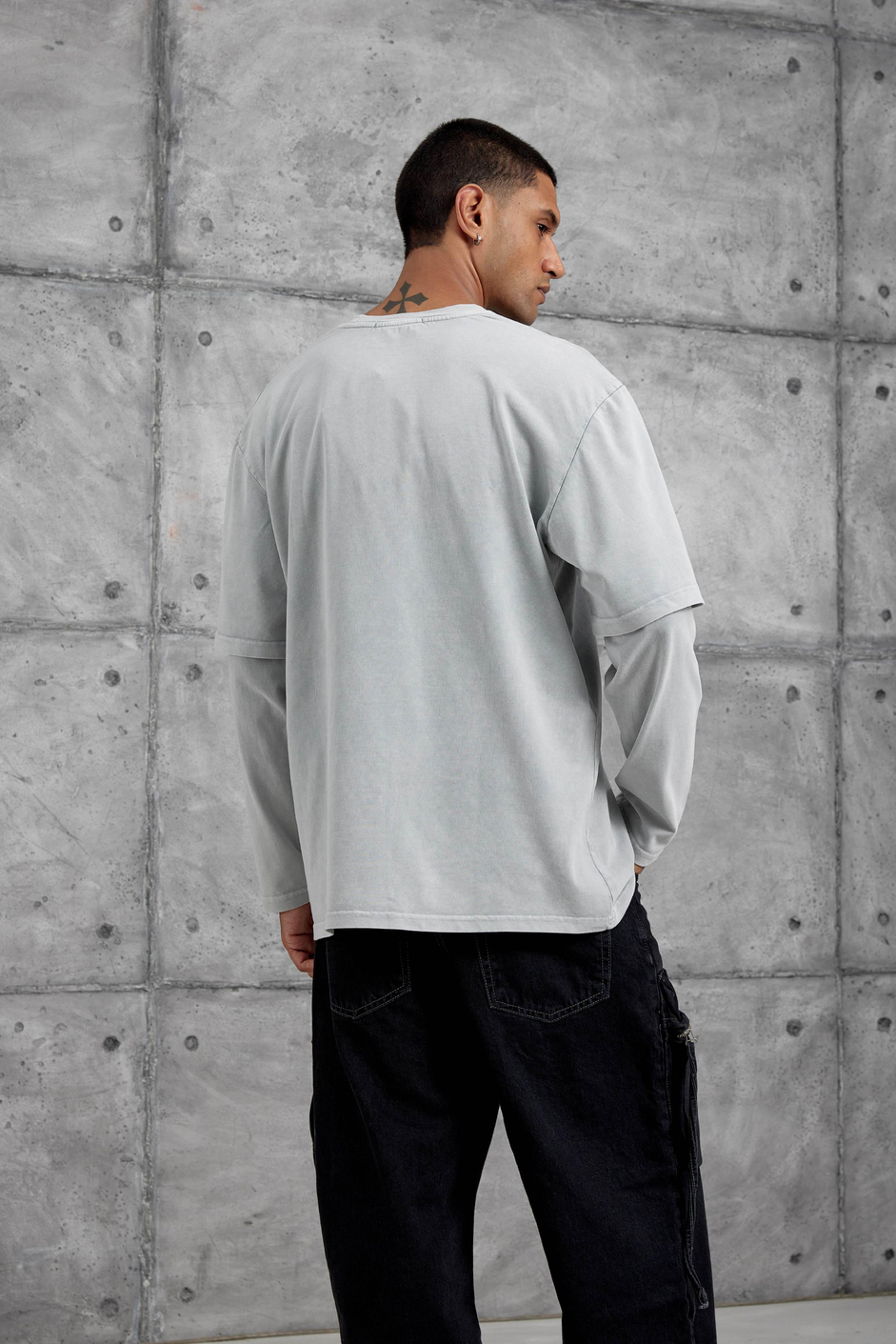 Gri Post Malone Yazılı Yıkamalı Oversize Sweatshirt