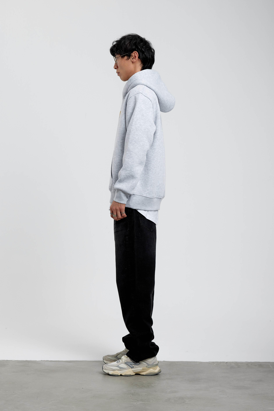 Gri Pota Baskılı Kapüşonlu Sweatshirt