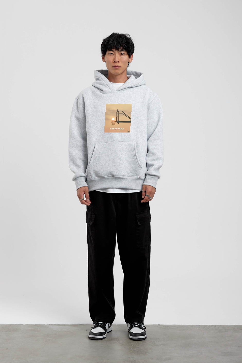 Gri Pota Baskılı Kapüşonlu Sweatshirt
