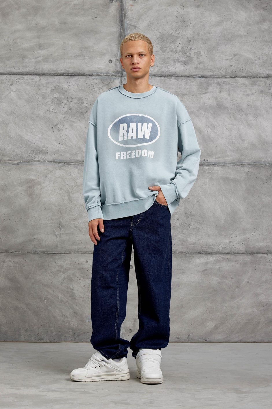 Gri RAW BASKILI OVERSİZE SWEATSHIRT
