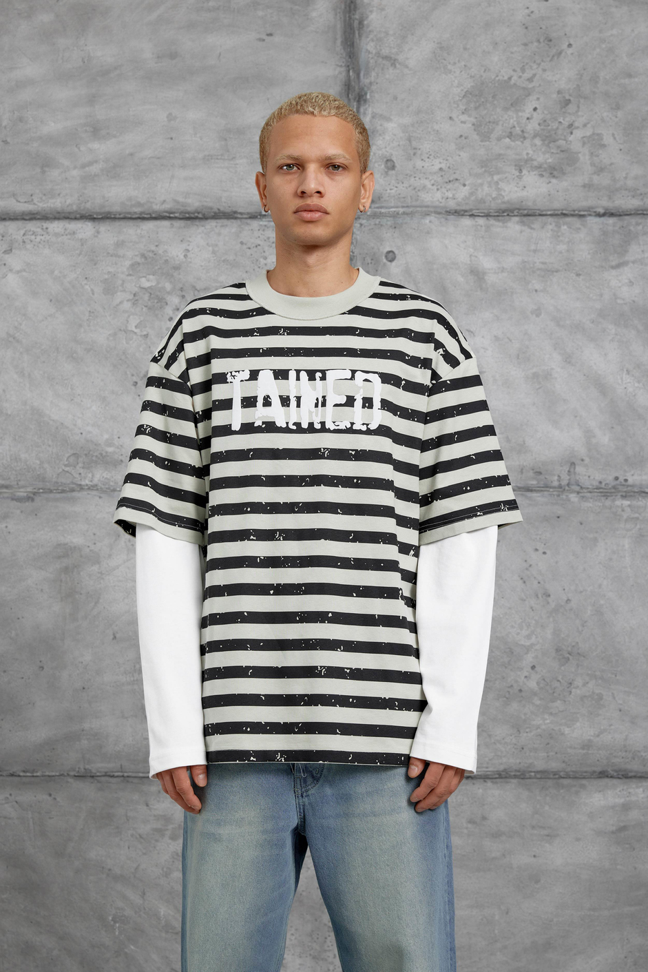 Gri TAINED BASKILI KOLU PARCALI OVERSİZE SWEATSHIRT