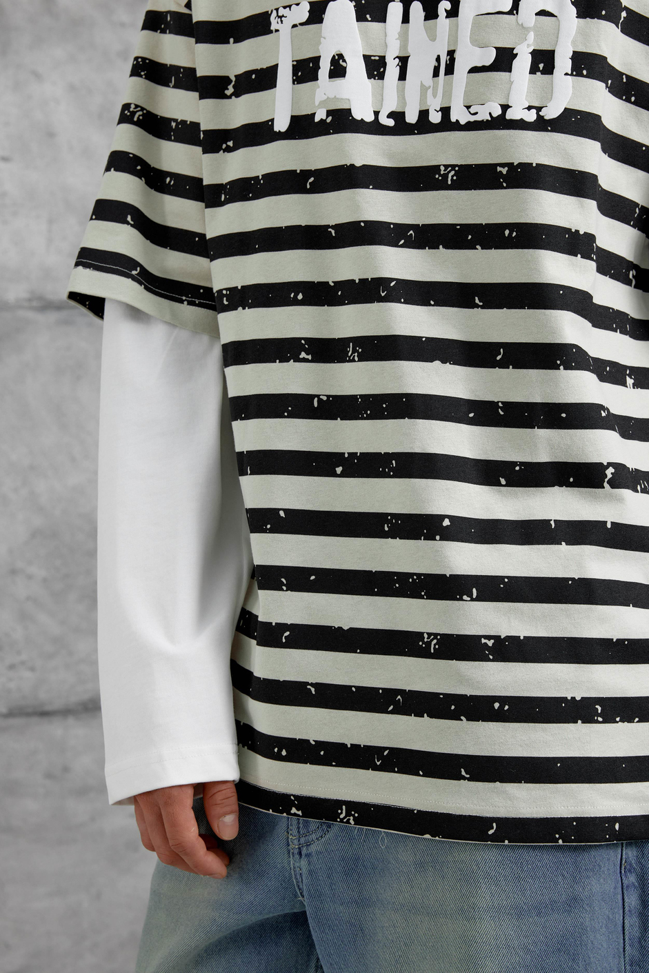 Gri TAINED BASKILI KOLU PARCALI OVERSİZE SWEATSHIRT