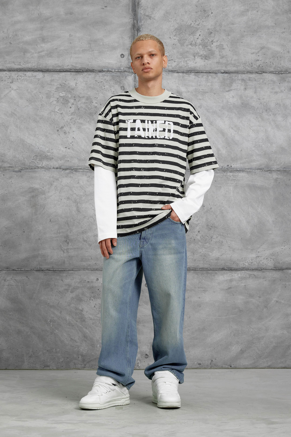 Gri TAINED BASKILI KOLU PARCALI OVERSİZE SWEATSHIRT