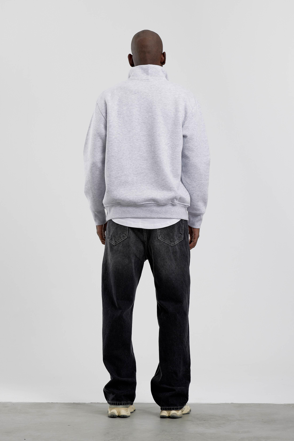 Gri Take One's Time Yazılı Yarım Fermuarlı Sweatshirt
