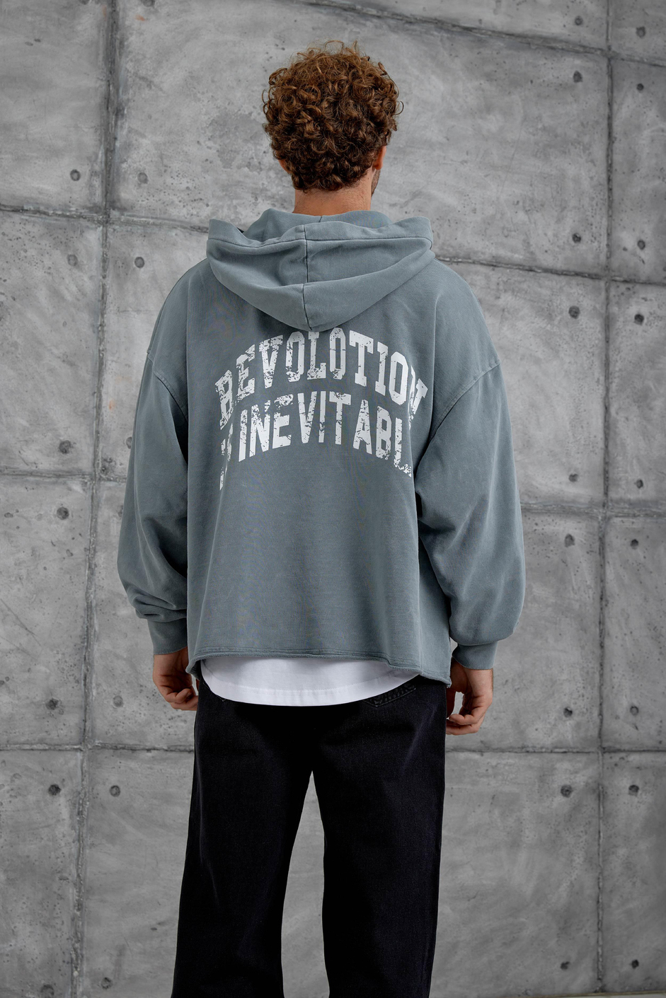Gri Uv8 Baskılı Yıkamalı Oversize Kapüşonlu Sweatshirt