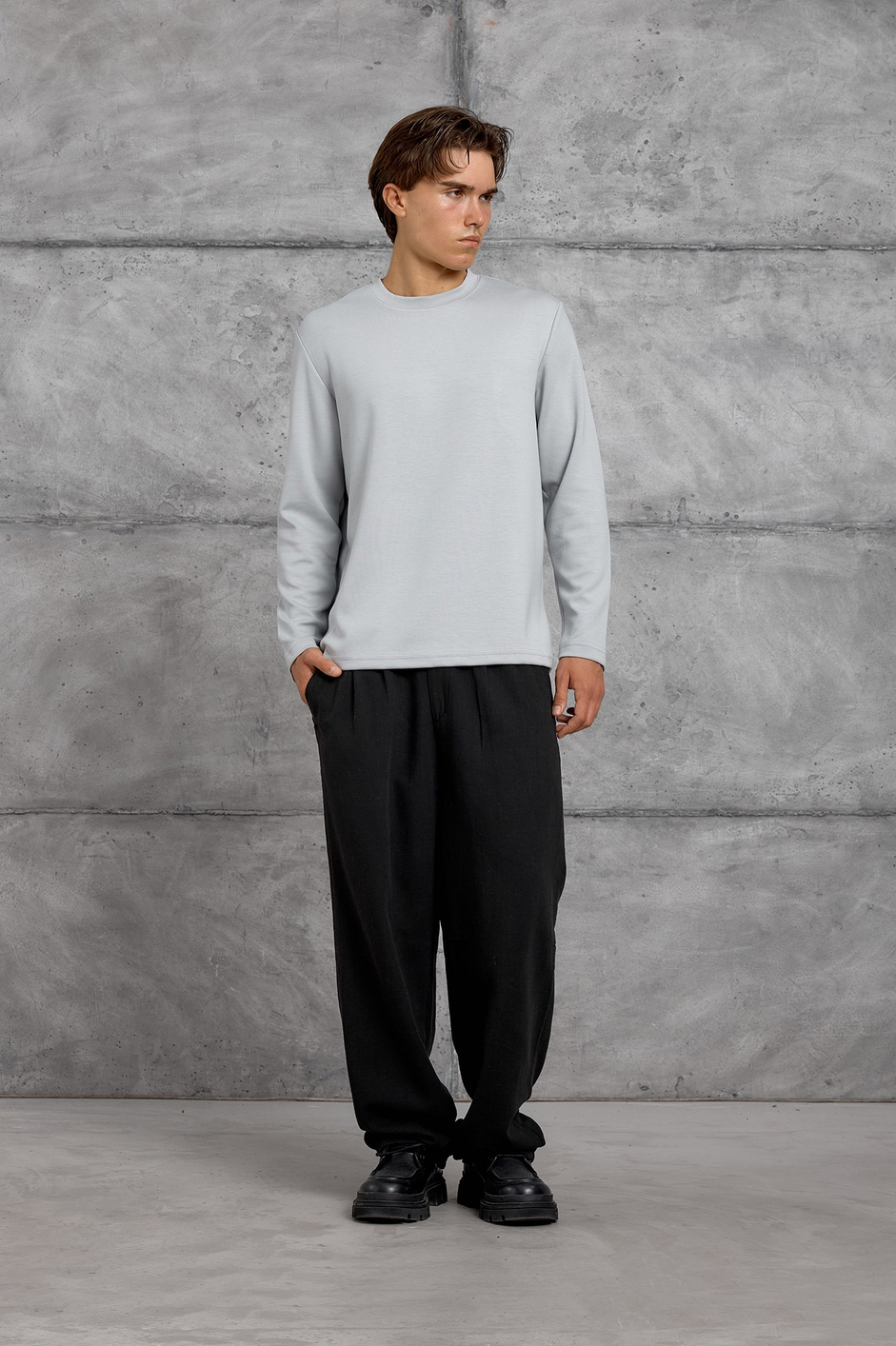 Gri UZUN KOLLU OYSHO KUMAŞ SWEATSHIRT